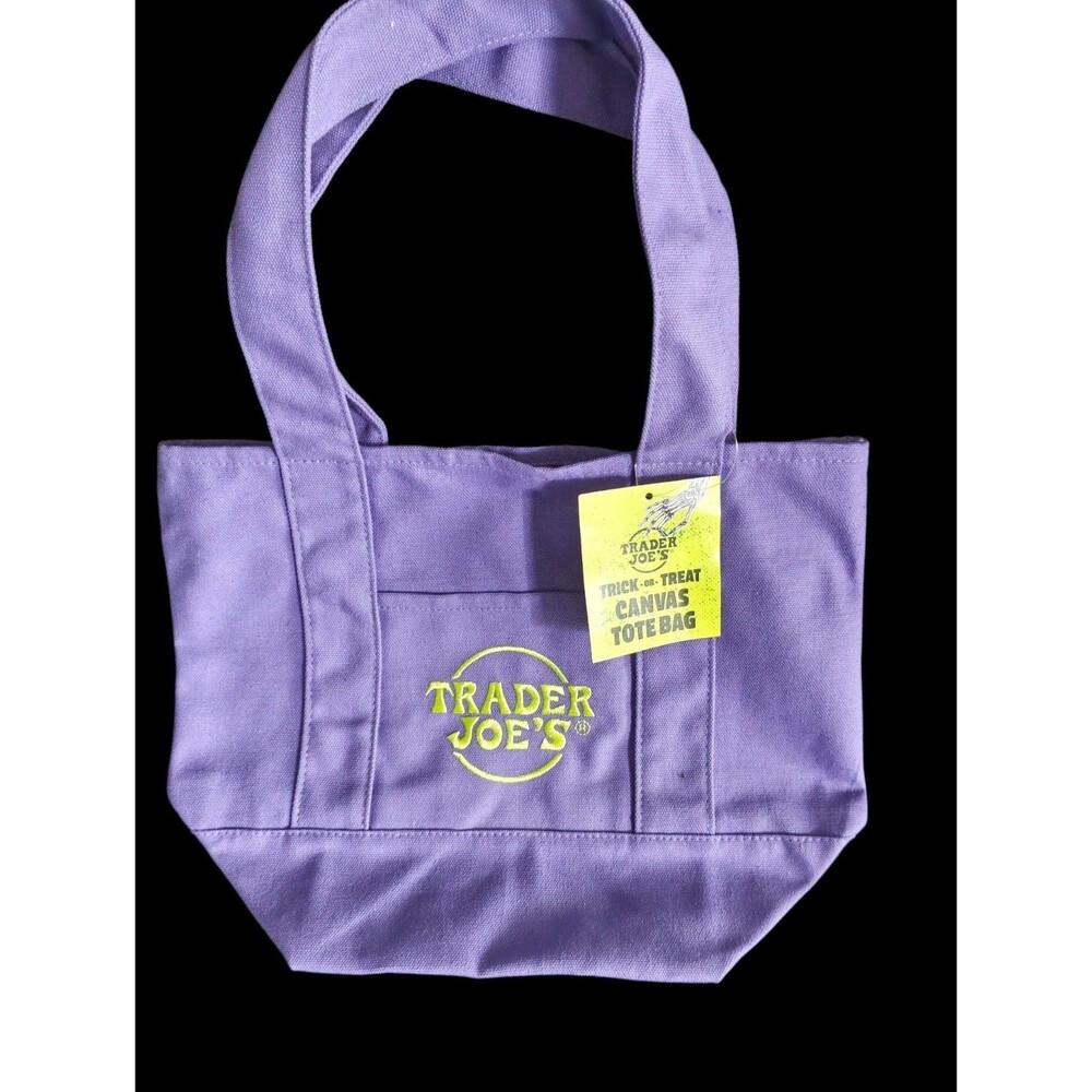 Trader Joe's Halloween Mini Tote Bag Purple Canvas Embroidered NEW w TAG